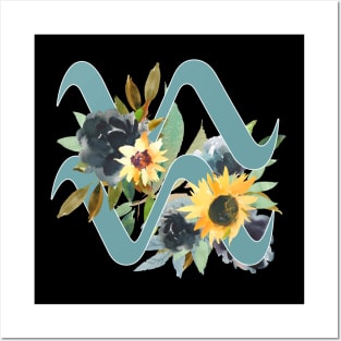 Aquarius Horoscope Zodiac Blue Sunflower Design Posters and Art